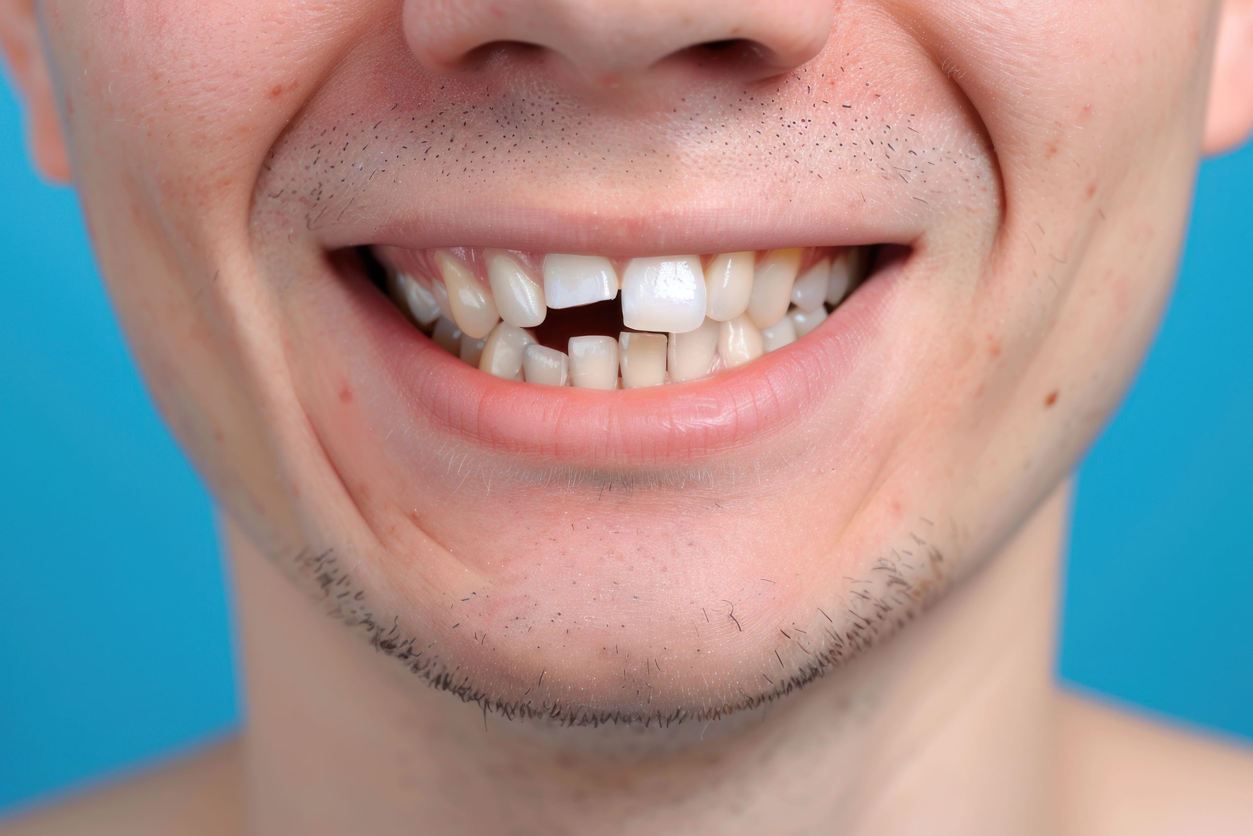 man smiles with a broken tooth Man smiles with a broken tooth